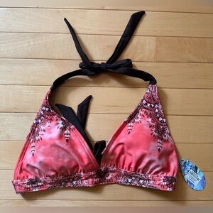 Prana Lahari halter bikini top – neon orange tie dye (small)